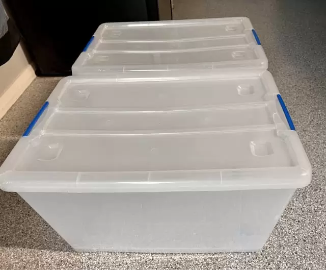 35L storage boxes with wheels x 2